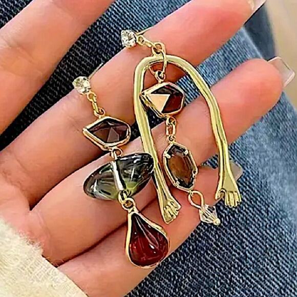 Gold Stone Mix Match Dangle Earrings - Picture 10 of 11